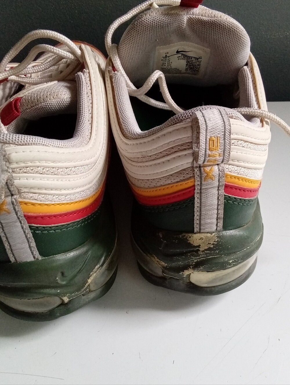 Nike Air Max 97 Multi Color Green Yellow Red White‎ Sneakers 921826-101 Mens - Picture 8 of 9